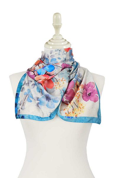Bursa İpek Turquoise Floral Silky Scarf
