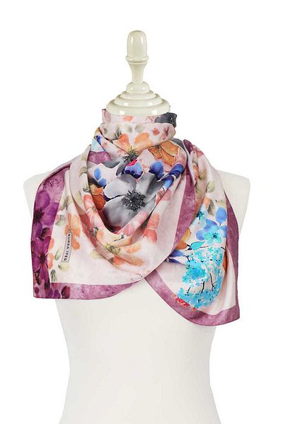 Bursa İpek Fuchsia Floral Silky Scarf