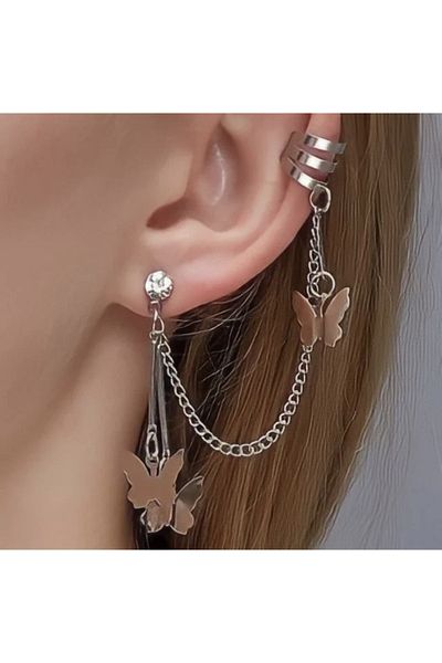 Köstebek Dangle Butterfly Cartilage Wrap Earrings