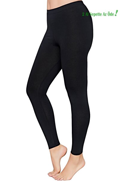 Alışveriş Meydanı Siyah Uzun Likralı Penye Pamuk Tayt