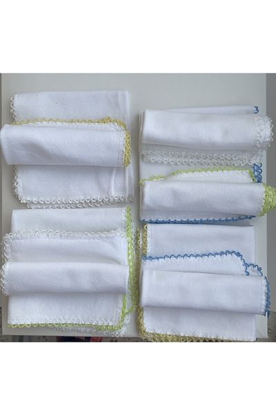 ARDIÇ BEBEK قطن عالي الجودة (10 قطع 22 × 22 سم) طبقة مزدوجة ملونة مخيطة حول القطن الممشط للجنسين مناديل العرق للفم