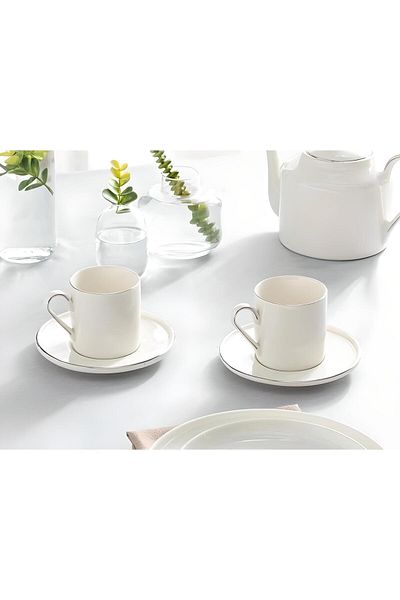 porselenden Modern 4 Piece 180 ml Silver Cream Teacup Set Serving Set for 2 Persons
