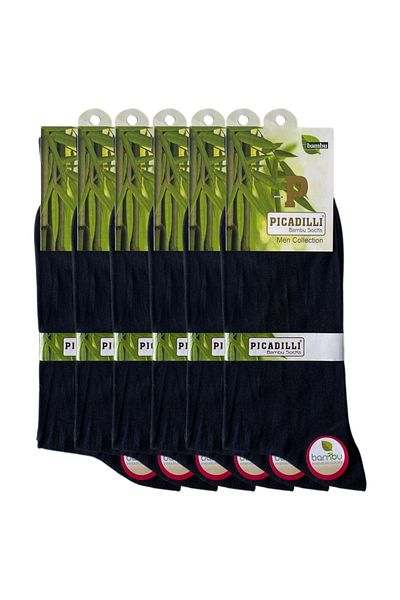 Picadilli Комплект от 6 тънки мъжки чорапи до глезена от бамбук, тъмносини, първокласни