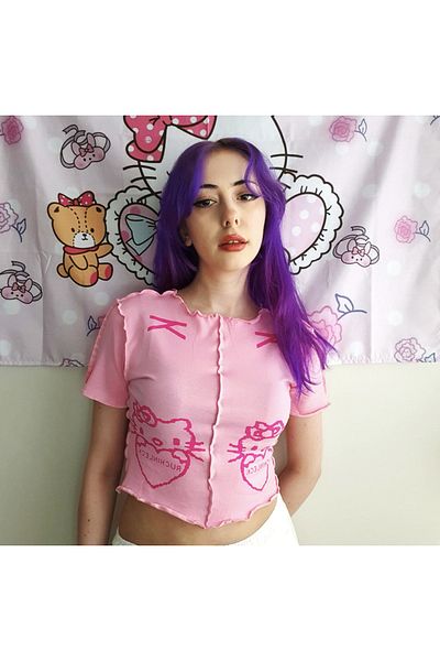 Köstebek Anime Kawaii Hello Kitty - Μπλουζάκι με ρουτσίνλεκ