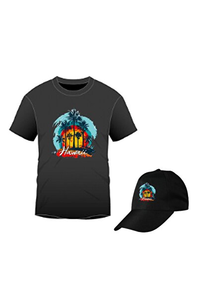 HediyeMania Hawaii cu imprimeu bumbac 100% Combinație de tricou și pălărie Îm...