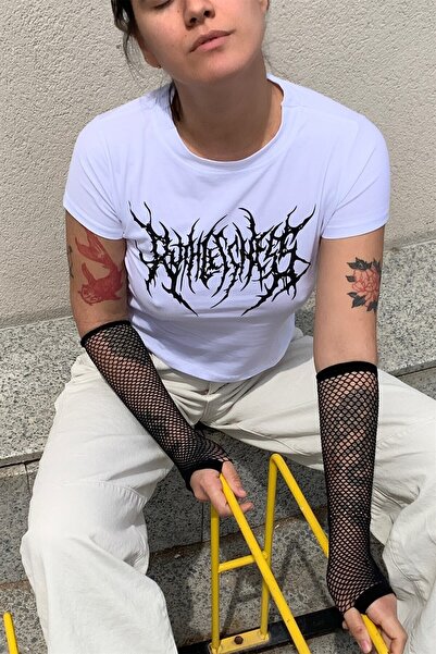 Jose Clothing Γυναικεία Crop μπλούζα με κοντομάνικο εμπριμέ σε λευκό χρώμα