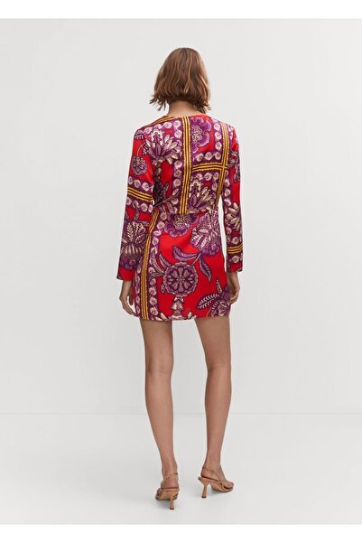 MANGO Woman Desenli Saten Elbise