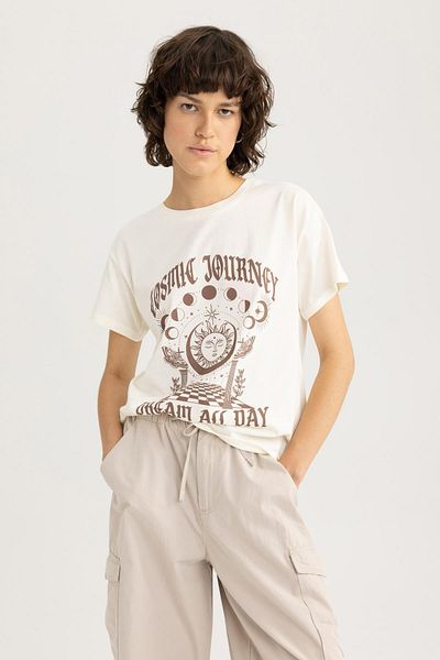 DeFacto Regular Fit Crew Neck Printed Short Sleeve 100% Cotton T-shirt B1014ax23hs