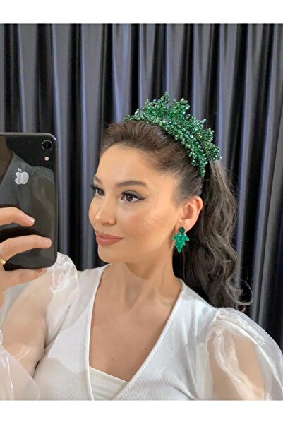 BEYOĞLU NİŞANTAŞI Green Beaded Bridal Wedding Henna Engagement Crown
