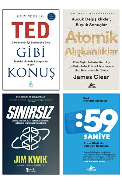 Pegasus Yayınları Ted Gibi Konuş Carmine Gallo 59 Saniye Sınırsız Jim Kwik Atomik Alışkanlıklar Kişisel Gelişim Seti
