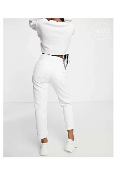 LİMABEL High Waist Lycra Stretchy White Mom Jeans Pants Stretchy Jeans