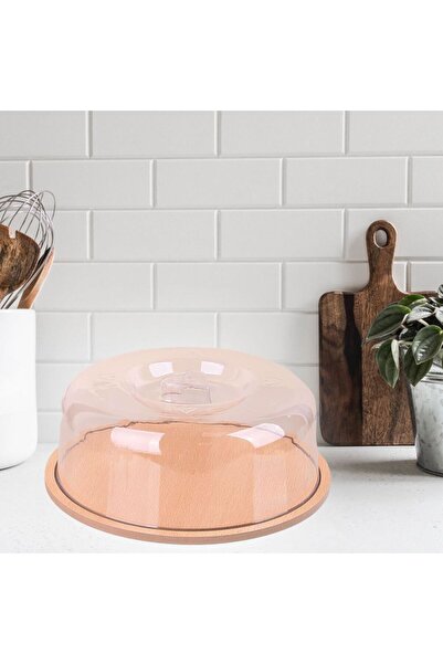 Balbina Home Bambu Desenli Ahşap Kek Fanusu