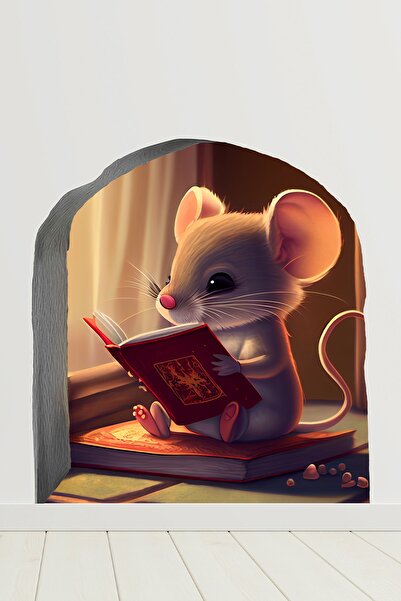 Echo Home Fare Deliğinde Kitap Okuyan Sevimli Minik Fare Çocuk Odası Duvar St...