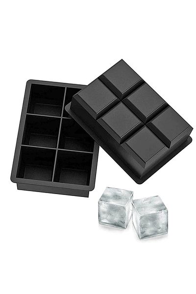 KÜÇÜK EW Large Size 6 Compartment Silicone Ice Mold - 6-Piece Black Silicone Square Icebox