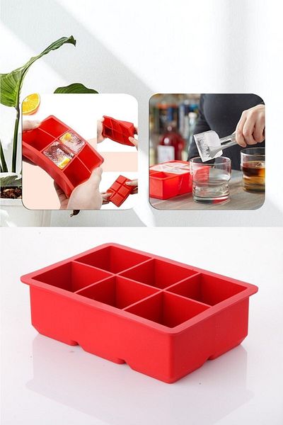 KÜÇÜK EW Large Size 6 Compartment Silicone Ice Mold - 6-Piece Black Silicone Square Icebox