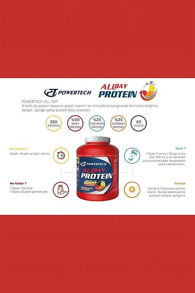 POWERTECH AllDay Protein Powder with Strawberry Flavor - 1800 gr 60 Servies