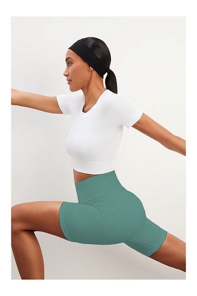 MİSTİRİK Felolin Model Biker Shorts Model fără sudură Pantaloni scurți flexibili fermecați Culoare albastră