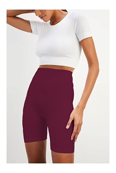MİSTİRİK Felolin Model Biker Shorts Seamless Pattern Firming Flexible Shorts Claret Red Color