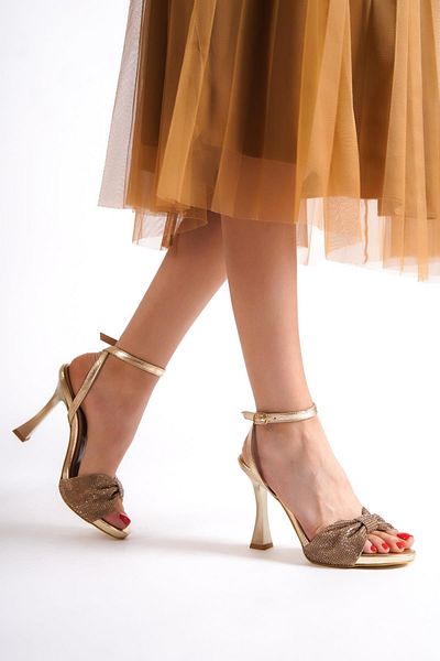 Modabuymus Pantofi de seară cu toc cu platformă Nelson Gold Gold Bow Stone