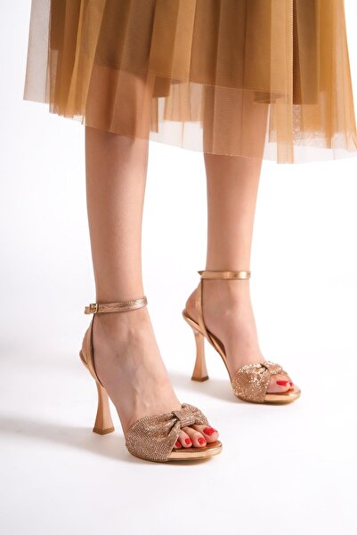 Modabuymus Nelson Copper Bow Stone Platform Heeled Evening Dress Shoes