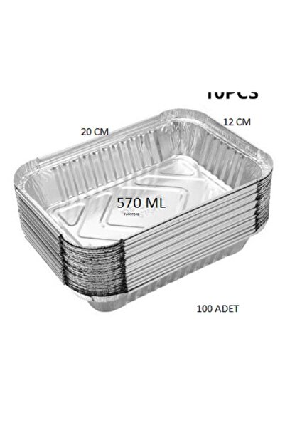 Genel Markalar 100 Adet Kullan at 20x12cm Dikdörtgen Alüminyum Folyo Kap Ocakta Isıtma+fırın Ateşe Dayanıklı
