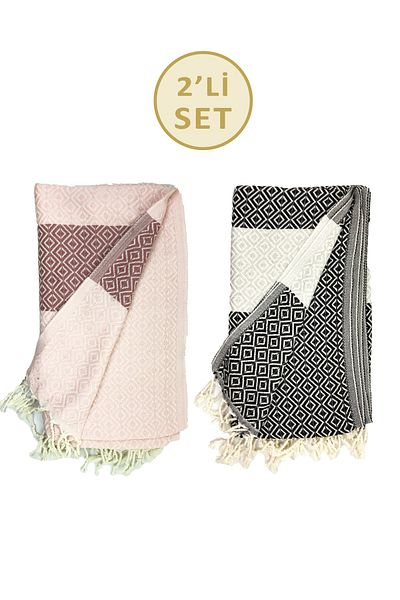 sethome collection Set of 2 Beach Towels, Peshtemal Cotton 100x180cm (English Series)