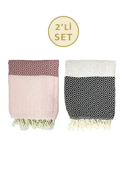 sethome collection Set of 2 Beach Towels, Peshtemal Cotton 100x180cm (English Series)
