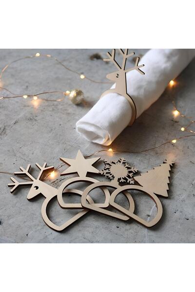 Elfora Χριστουγεννιάτικα στολίδια Ξύλινα δαχτυλίδια για χαρτοπετσέτες Σετ 4 τ...