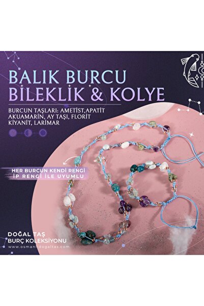 OSMANLI DOĞAL TAŞ مجموعة سوار قلادة من الحجر الطبيعي من برج الحوت الطبيعي