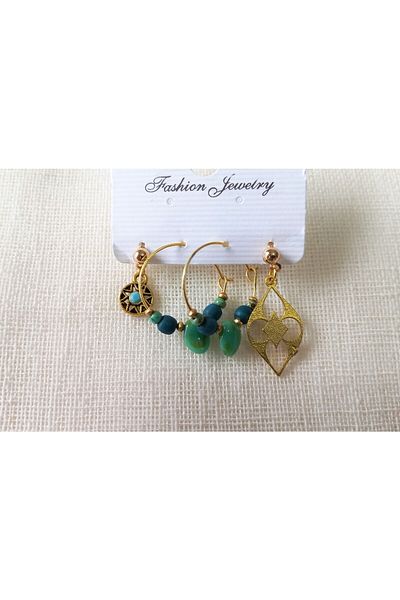 dela otantik Multiple green studded earrings Handmade beaded 4-piece earrings authentic bohemian ring dangle earrings jewelry