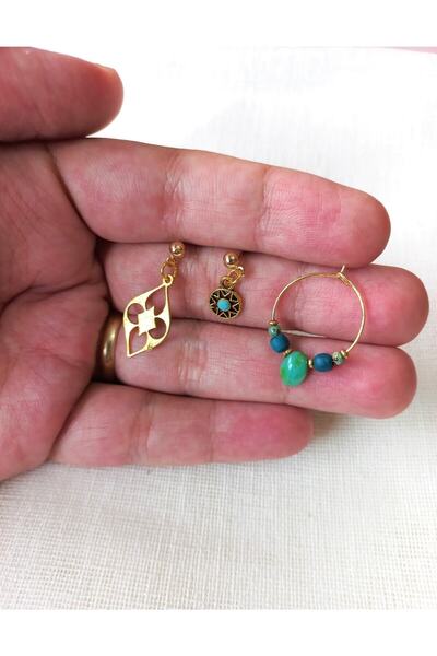 dela otantik Çoklu yeşil taşlı küpe El yapımı boncuklu 4lü küpe otantik bohem halka sallantılı earrings jewelry