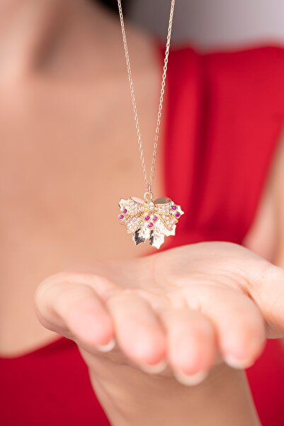 Ayenci Meşe Yaprağı Tasarımlı Rose Renkli Kadın Kolye