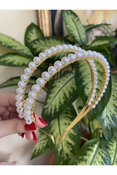 CSR AKSESUAR تاج مزدوج الصف من اللؤلؤ والكريستال