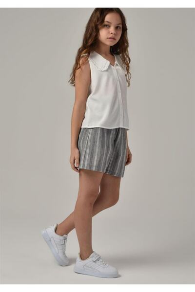 Çikoby Girl's Woven Striped Comfortable Fit Shorts