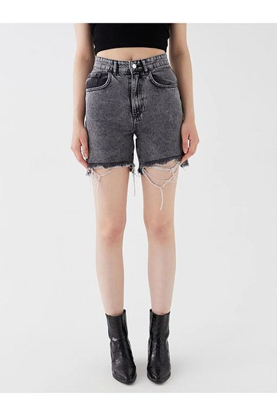 LC Waikiki Blugi LCW - Pantaloni scurți de blugi pentru damă, cu detaliu standard, rupte