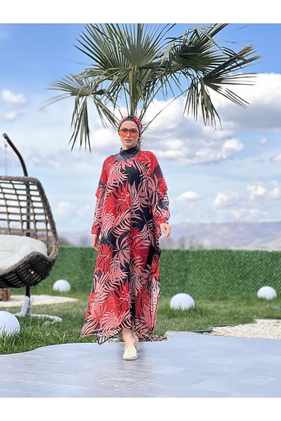 ButikKardelen Camelya Hijab με μοτίβο πάνω από το μαγιό