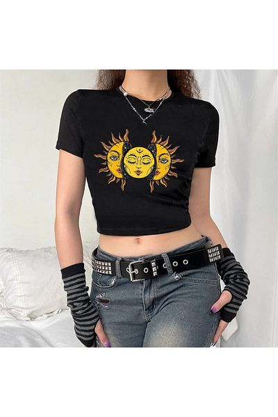 Touz zolid ρούχα Μαύρο Crop Σχέδιο Ήλιου και Σελήνης Sunshine