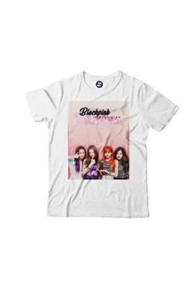 RYO FASHİON Tricou alb unisex cu mânecă scurtă BLACK PINK GROUP B cu imprimeu...