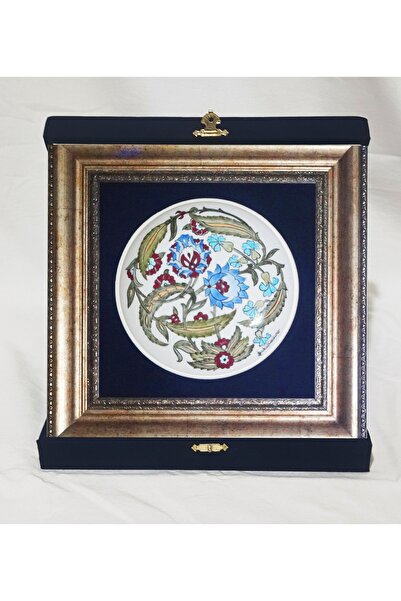 Elma Hediyelik Kadife Kutulu Saz Yolu Çini Tombak Çerçeveli Dekoratif Duvar T...