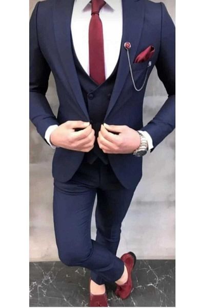 MASSARO Slimfit Vest Suit - Tie and Handkerchief Detail