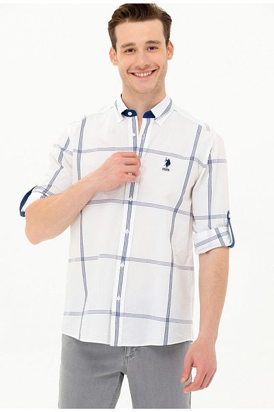 U.S. Polo Assn. US Polo Assn. White Men's Shirt - Comfort Fit, Button Collar, Pocketless Long Sleeve