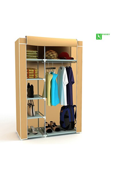 HOLTEK Tek Yandan Çok Raflı Plastik Profilli Bez Dolap Kumaş Gardırop