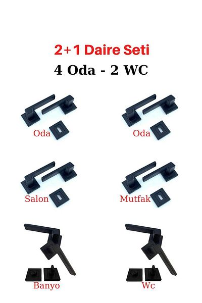 ARON (6 Sets) Sofuoğlu Anka Square Rosette (2+1) Circle Set Door Handle Matte Black Aluminum / Steel
