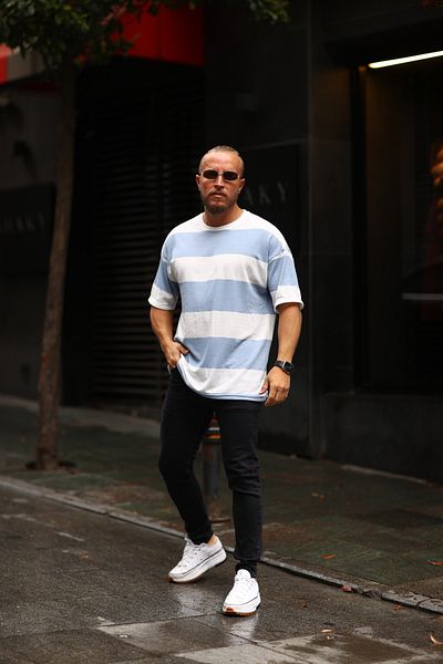 HAWKKİNG Men's Striped Oversize T-Shirt