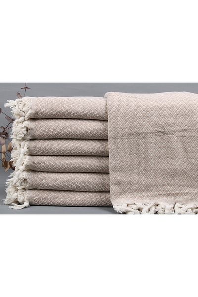 Kayra Export Beige Woven Blanket, Designer Blanket, 160x190 cm Cotton Blanket,