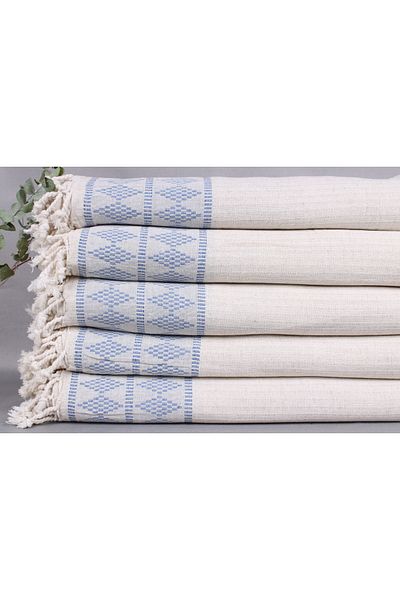 Kayra Export بيكيه ساكس أزرق 220x250 سم كتان بيكيه بطانية مزدوجة