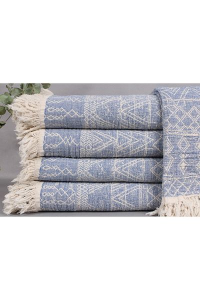 Kayra Export هدايا حفلات العازبة باللون الأزرق من ساكس، غطاء أريكة، غطاء قطني مقاس 230 × 245 سم، هدايا تدفئة منزلية