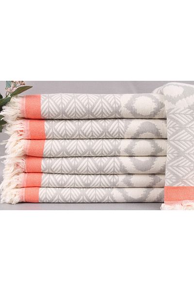 Kayra Export Pike Light Grey-orange 125x170 Cm Pestemal Pike Cotton Cover