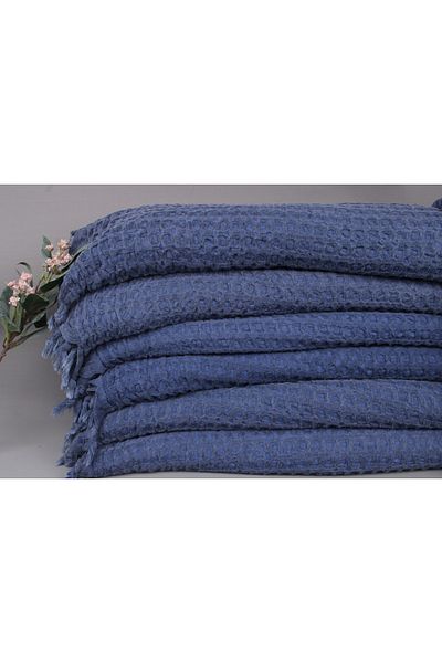 Kayra Export مفرش سرير بيكيه أزرق كحلي 200x260 سم قطن