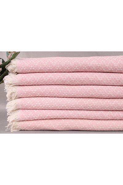 Kayra Export Powder Pink Pique, Hand Woven Pique, 170x190 cm Cotton Blanket, Christmas Gift,